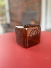 Blenko Ice Block Amber Glass Paperweight Sculpture 2.5”Lx2.5”Wx1.75”H