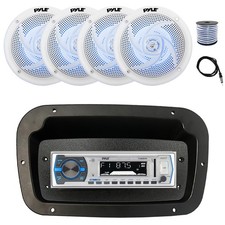 Pyle Marine Radio, Spa Bezel,Adapter,Antenna,Wire,4x 6'' 240W LED White Speaker