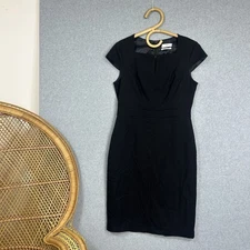 Cue Dress Size 12 M Black Midi Pencil Sheath Corporate Career Cocktail 
