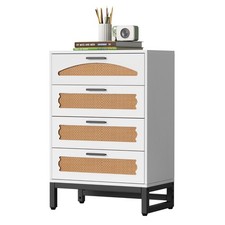 4-Drawer Rattan Dresser Natural Woven Storage Cabinet with Sturdy Wooden Frame