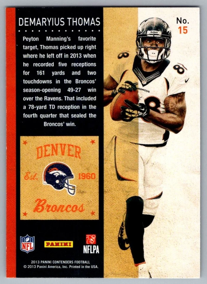 2013 Panini Contenders Demaryius Thomas Denver Broncos #15 - Image 2 of 2
