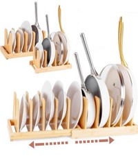 Organizador de tapa de olla expandible, organizador de olla y sartén de bambú para debajo del gabinete,...