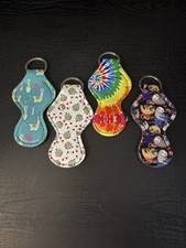 Patterned Multicolor Fabric Key Chain Set for Women, Animal Tie Dye Food Print