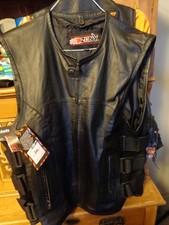 Zony Men  s Black Leather Biker Vest Cut Concealed Carry Gun Pocket Size XXL