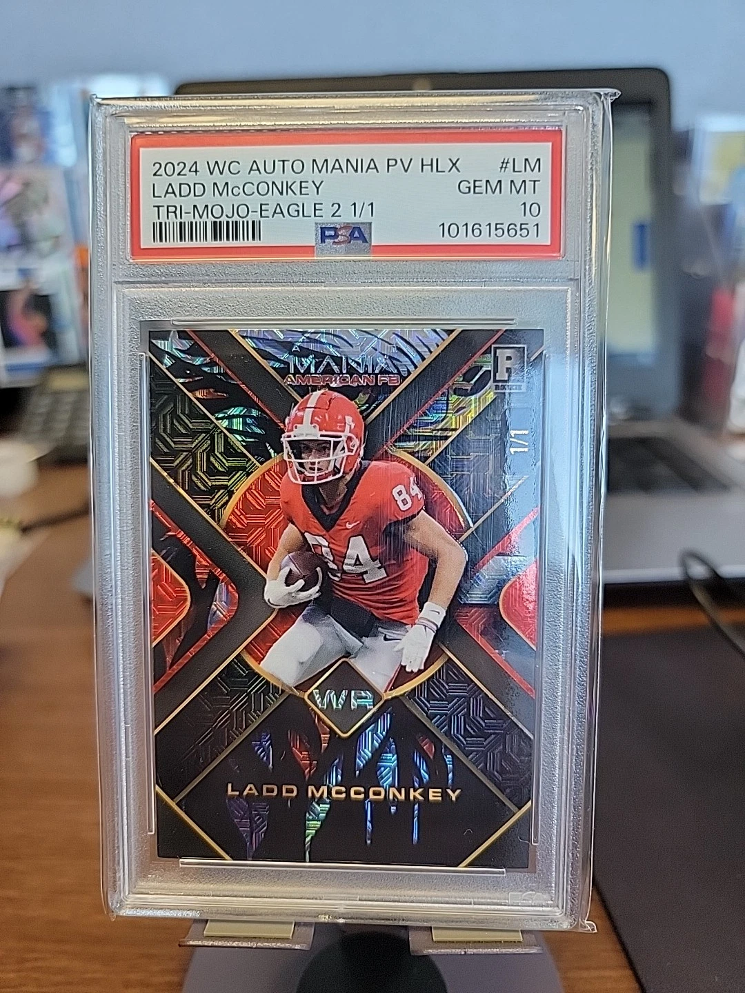 Ladd McConkey Wild Card Auto Mania American Football Hololux Preview National Exclusives #LM Triangle-Mojo Foil-Eagle 2 1/1