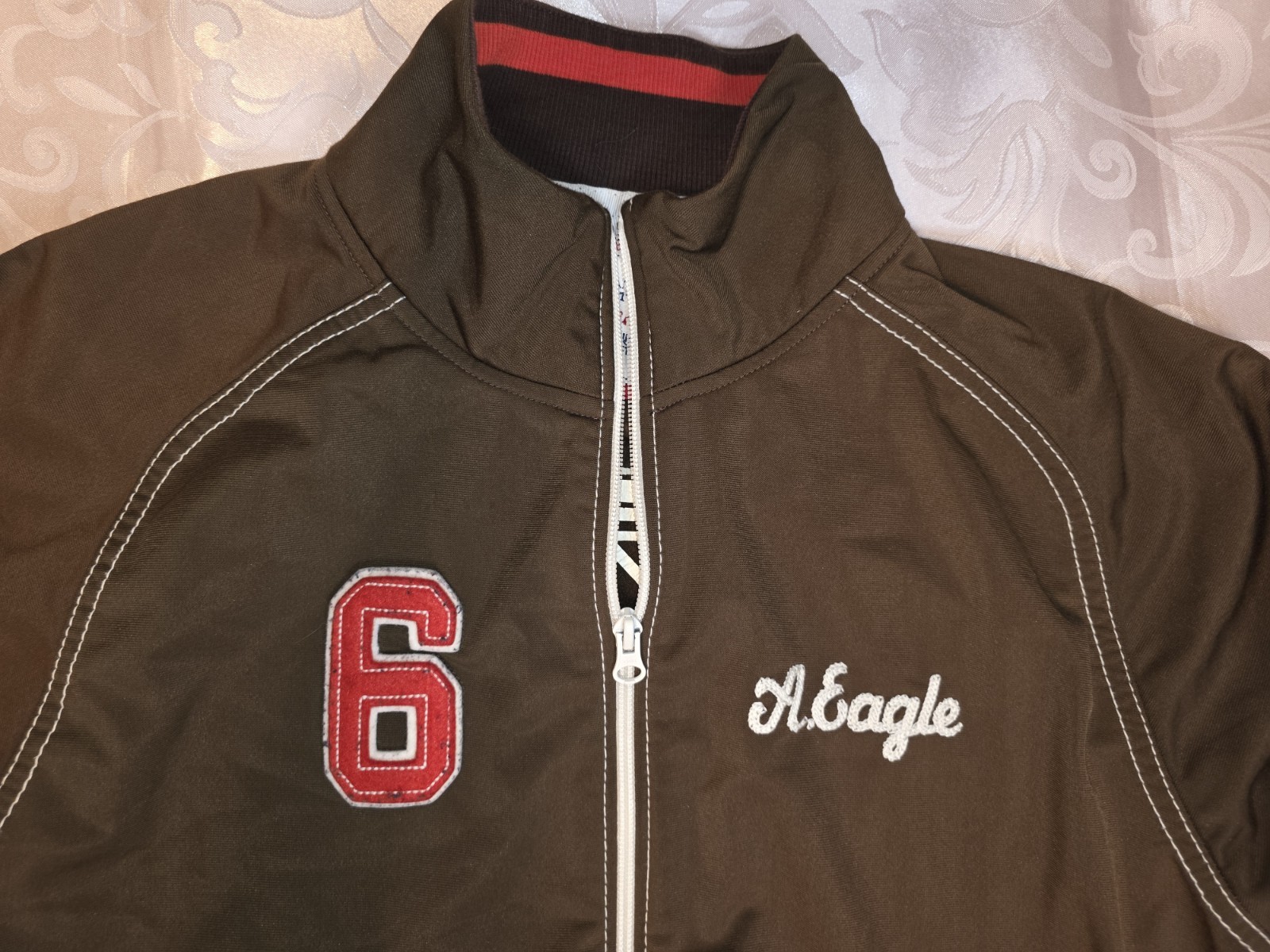 American Eagle Varsity Jacket Medium Brown Zip Up… - image 2