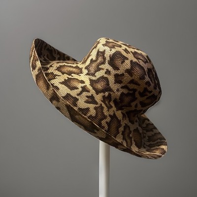 VTG 90s Eric Javits New York Packable Squishee Sun Hat Brown Leopard Print