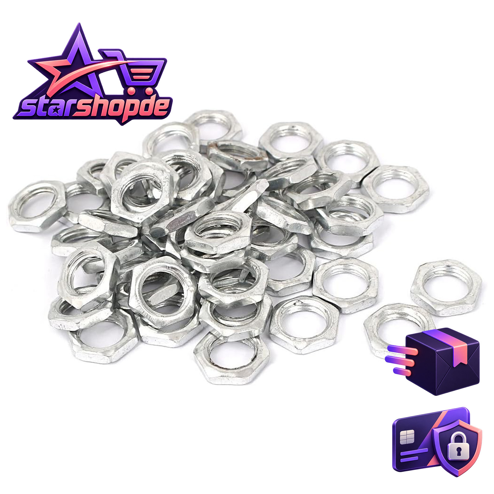 Sechskantmuttern M10x1 3mm Zinklegierung Versilbert 50 Stück für Schrauben