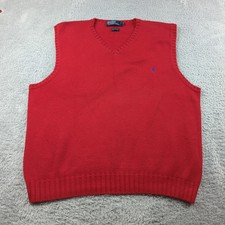 Vintage Polo Ralph Lauren Sweater Vest Mens XL Red Ribbed Knit Hong Kong Preppy