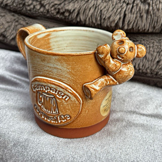 Vintage Handmade Daub & Wattle Pottery Teddy Bear Mug Real Ale Handle Cup Decor