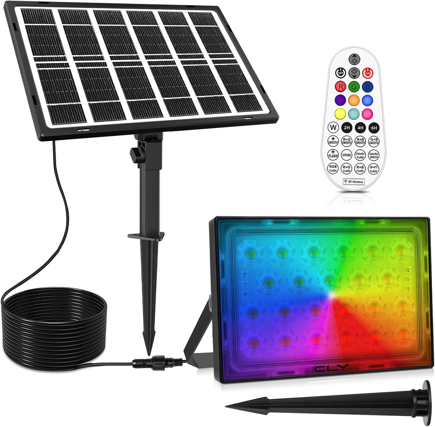 Color Changing Solar Lights with Remote, IP66 Waterproof Outdoor Solar Flood ...
