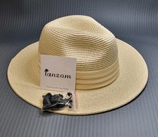 Lanzom Women Wide Brim Straw Panama Roll up Hat Fedora Beach Sun Hat UPF50