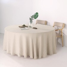 BEIGE 120" Round Premium FAUX BURLAP POLYESTER TABLECLOTH Wedding Party Linens