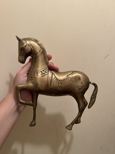 Bon Marche Merry-Go-Round Horse Brass Patina Floor Ornamental Statue Heavy 1980s