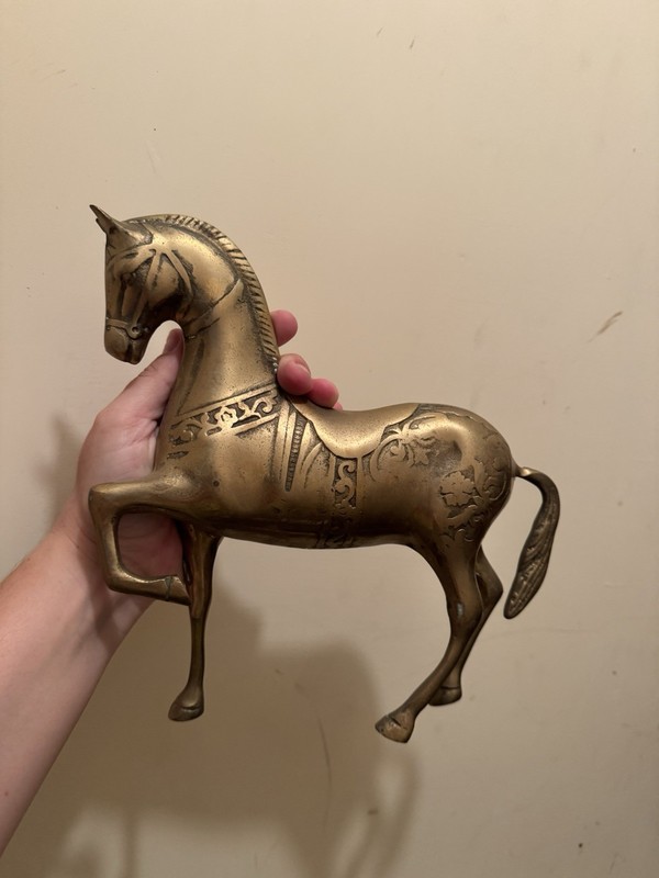 Bon Marche Merry-Go-Round Horse Brass Patina Floor Ornamental Statue Heavy 1980s