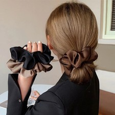 Newest Korean Woman Big Elegant Silk Elastics Hair Band Solid Color Scrunchies H