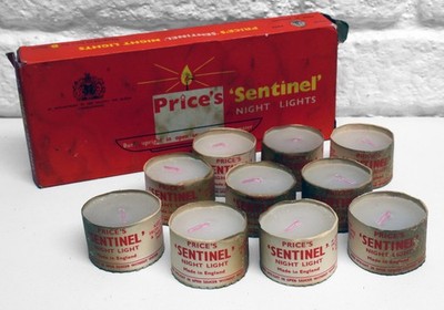 Vintage Price's Sentinel Nachtlicht Kerzen Original 10er Karton mit 8 Stunden Brenndauer