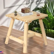 HOMEDIARY Cedar Wood Adirondack Log Side Table - 19.5” Square Outdoor Table