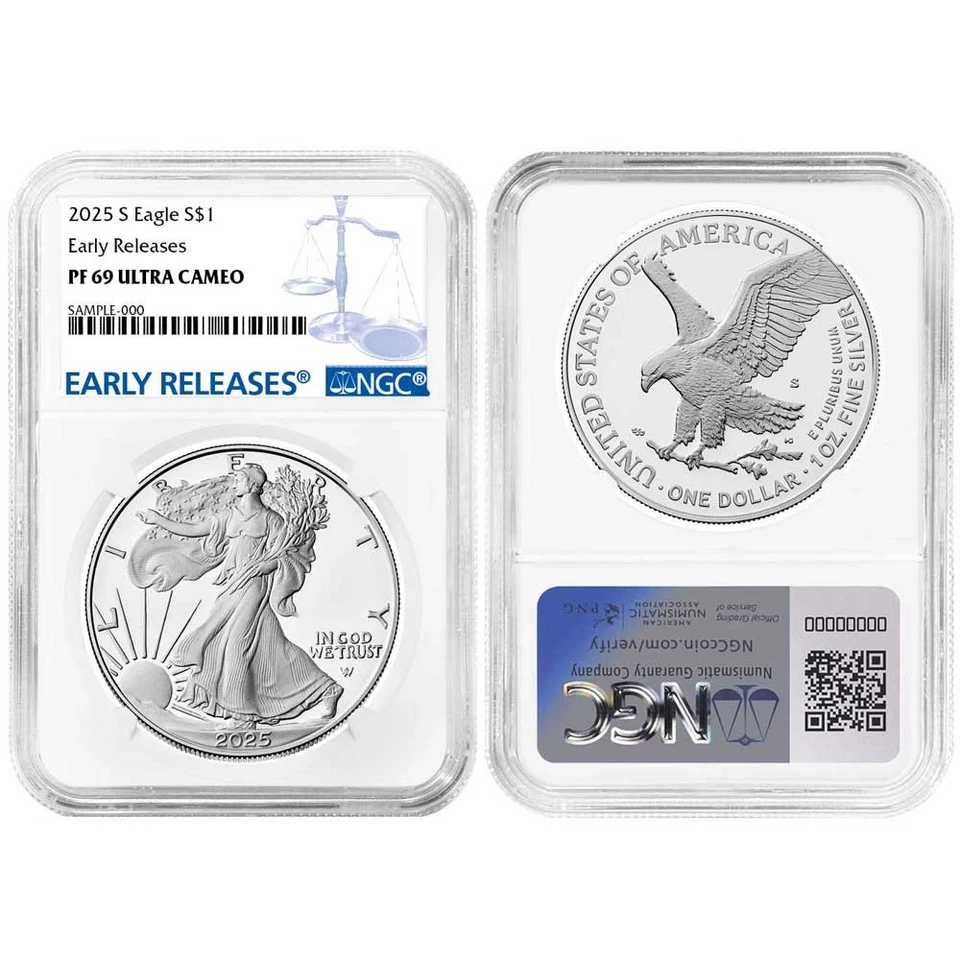 American Silver Eagle 2025-S prueba $1 NGC PF69UC ER etiqueta azul Foto 3 de 3