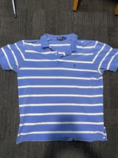 Polo by Ralph Lauren Men's XL Blue White Striped Knit Polo Shirt Short Sleeve