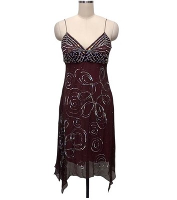 adrianna papell vintage beaded midi fairy dress VTG 90's Y2K Asymmetric Silk Sequins Whimsi Sz 8 bride mother