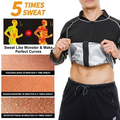 Men Body Sweat Shaper Sauna Long Sleeve Suits Slimming Gym Yoga Sports Jacket