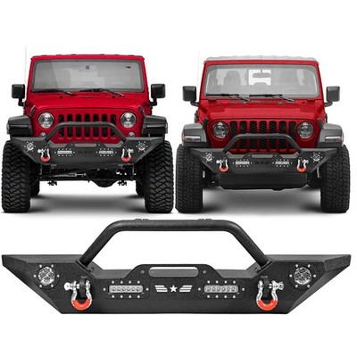 for 2007-2026 Jeep Wrangler JK JL Unlimited Front Bumper w/ LED Lights & D-Rings