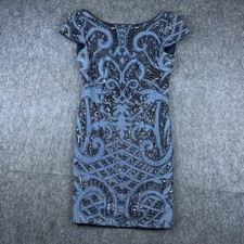 Adrianna Papell Womens Sequin Party Dress Blue A-Line Sheath Short Sleeve Size 2