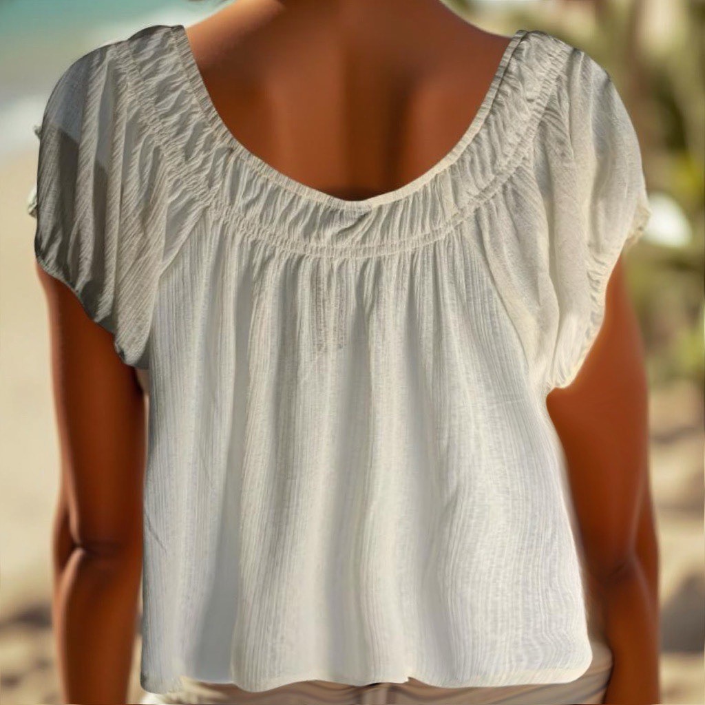 TORRID Off-White Semi-Sheer Scoop Neck CapSleeve Cropped Peasant Top NWT Size 2X thumbnail 6