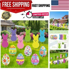12 PCS Easter Yard Outdoor Decorations- Easter Bunny Eggs Yard Signs with Sta...