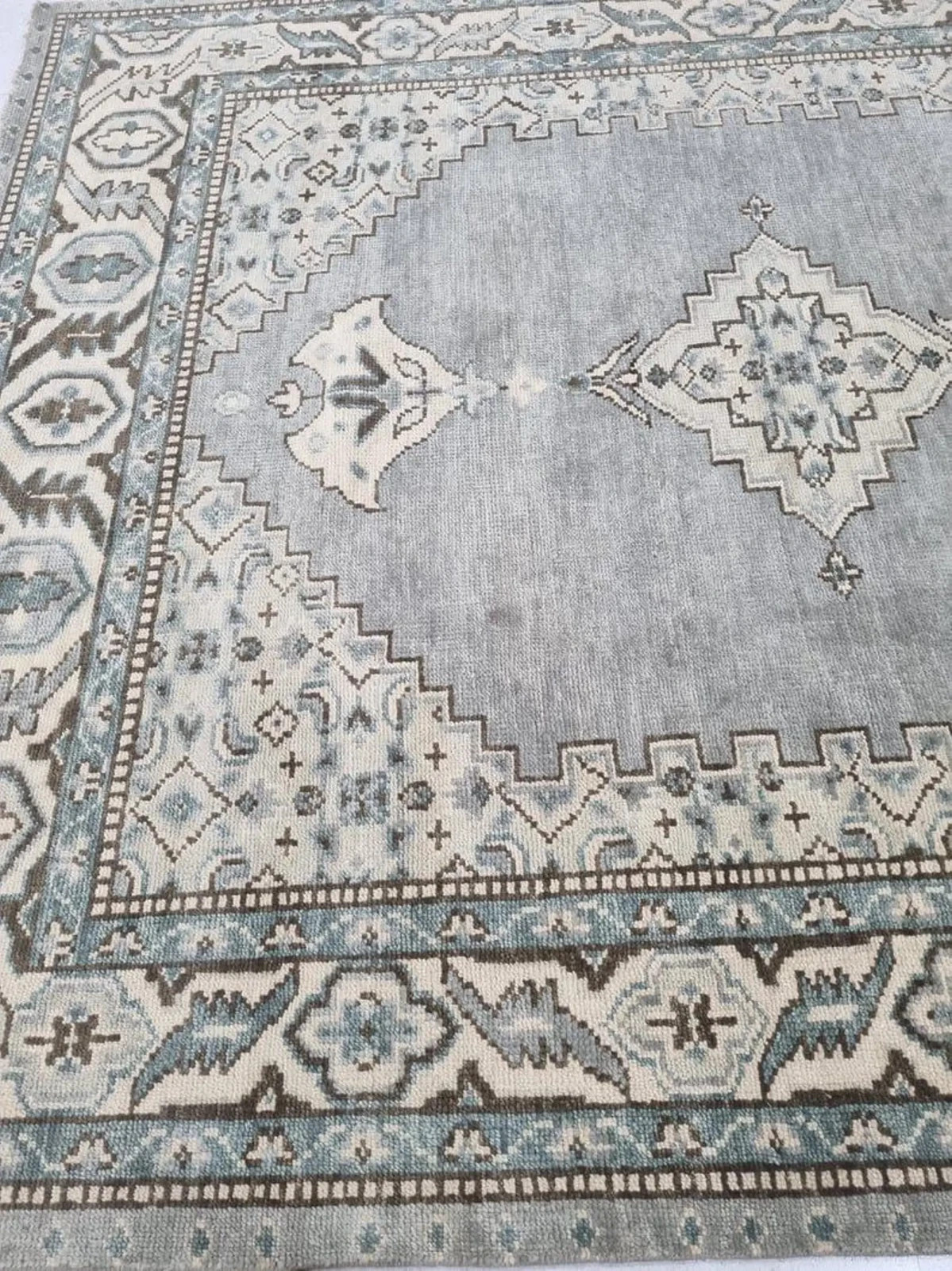 Oushak Turkish Area Rug, Gray Cream Sage Green Geometric Design, 8x10 ...