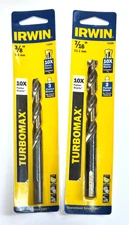 2-PK Irwin 73324/73328 3/8" & 7/16" TurboMax 10X Drill Bit Flatted Shank ~Fr.Sh.