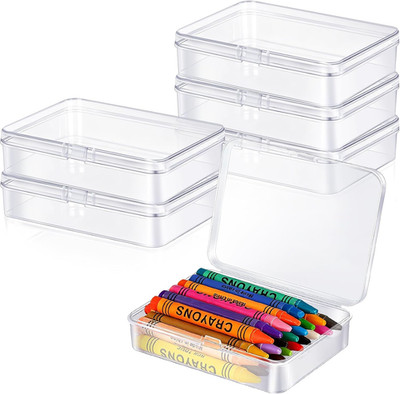 6 Pcs Plastic Crayon Box Holds 24 Crayon with Hinged Lid, Clear Crayon Organizer