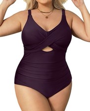 DACI Dark Purple Plus Size 16W Cutout Swimwear Bathing Suit Women  s