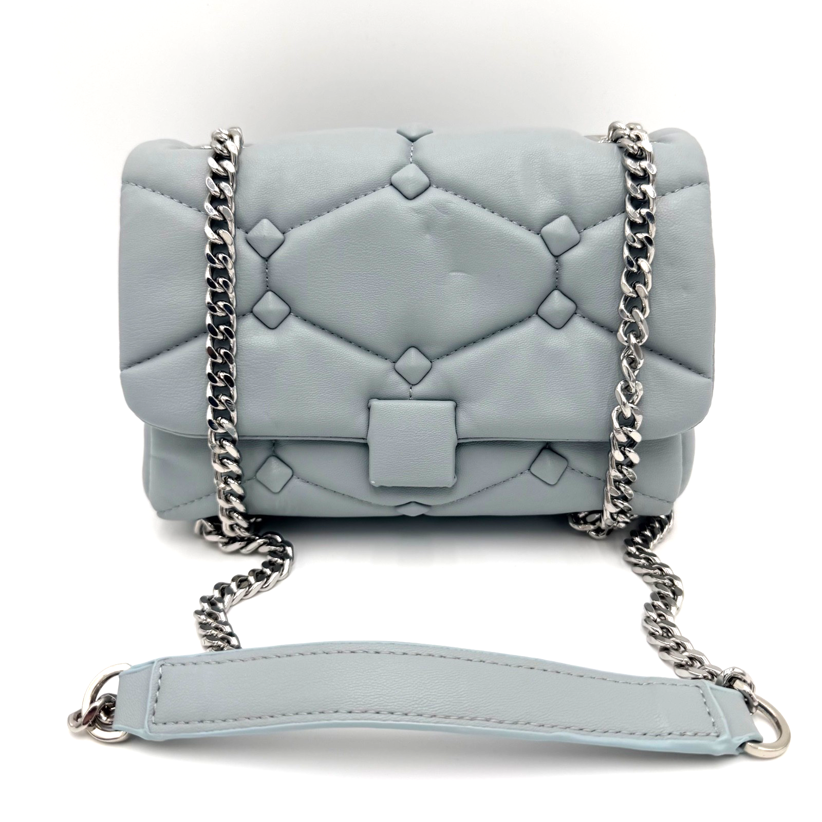 ZARA Light Blue/Grey Women's Quilted Shoulder Bag  Chain Strap Crossbody Purse