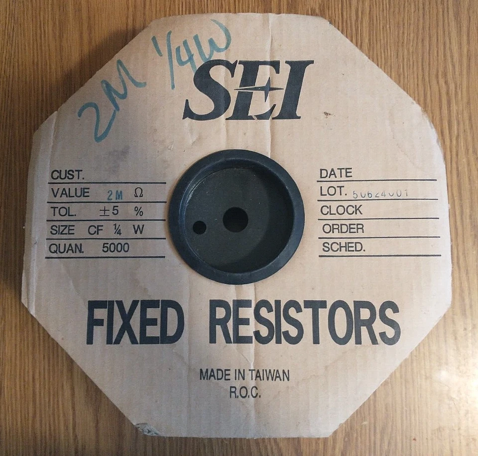 Reel/Spool 5000 2MΩ (2 MEG OHM) Carbon Film 1/4W 5% Resistors NEW-NOS SEI Corp - Image 3 of 4