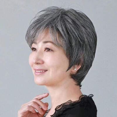 Pixie Cut Wig with Bangs Silk Base Short human hair Wigs for Women Gray Wigs