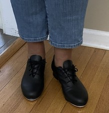 Ladies 12 M 11.5 Bloch lace up Audeo Tap Shoes Black Leather Upper excell cond