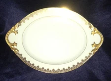 GERARD DUFRAISS ABOT GDA FRANCE LIMOGES OVAL HANDLED CANAPE RELISH TRAY GOLD FAN