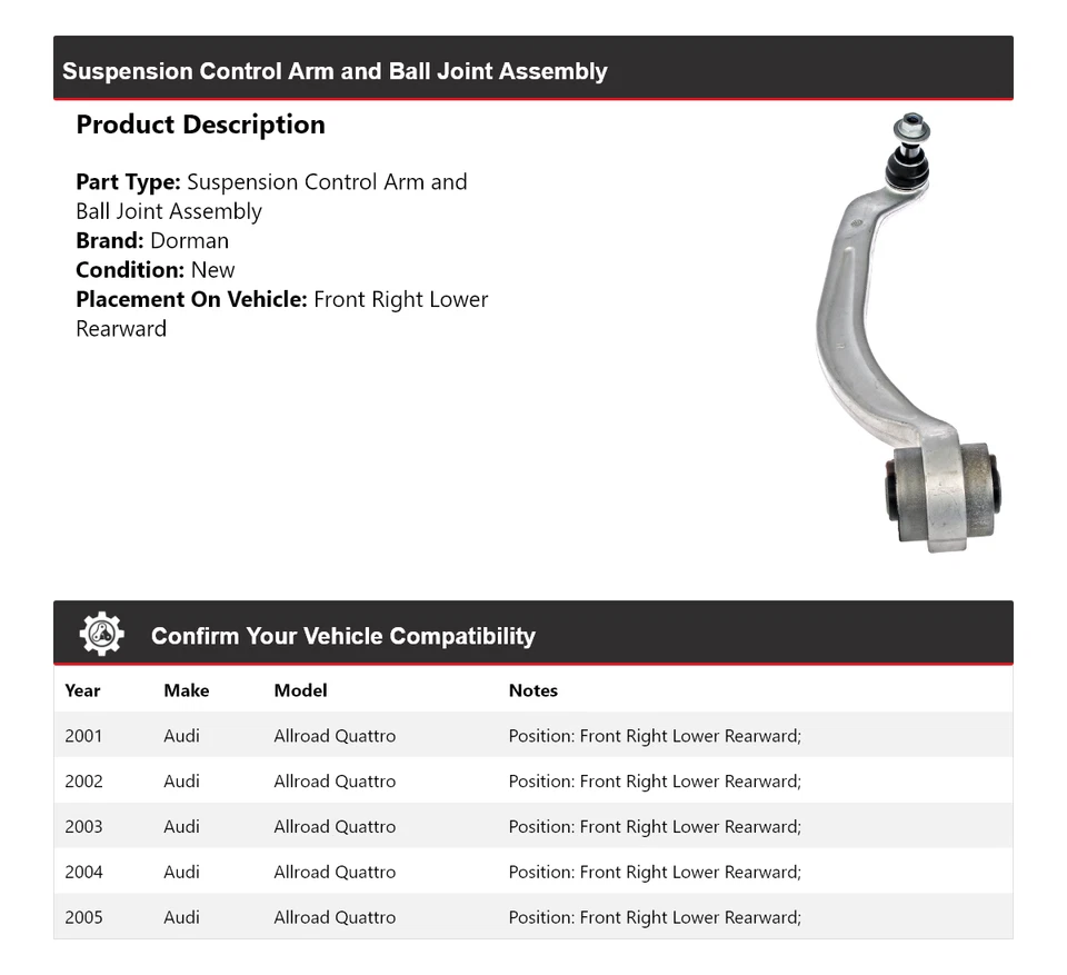 Conjunto de rótula brazo de control para Audi Allroad Quattro Dorman 2001-2005 Foto 2 de 4