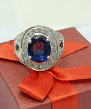 Natural 6Ct Oval Cut Blue Sapphire 925 Sterling Silver Wedding Ring for Woman