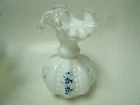 Fenton Elizabeth Silver Crest Beaded Melon Vase Blue Flowers 6" Tall D Frederick