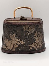Vintage Wood Purse with clothe flower pattern Retro See 
