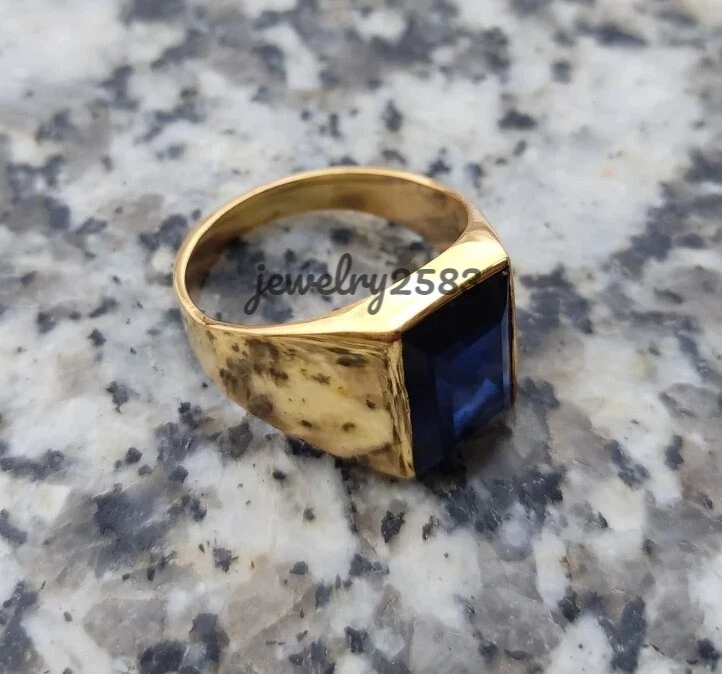 2.30Ct Emerald Sapphire Men's Elegant Ring 14k Yellow Gold Plated Silver - Image 4 of 4