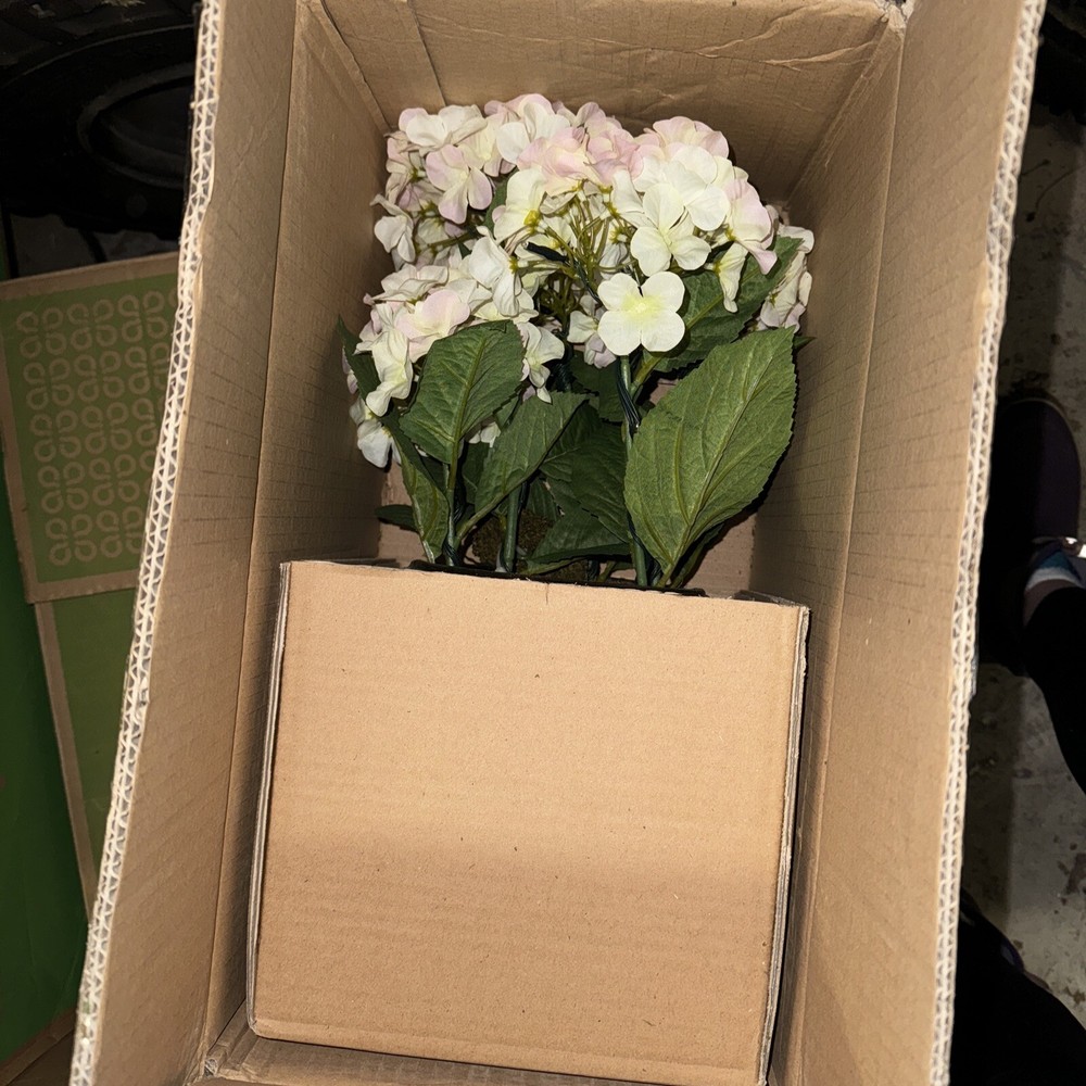 Timer-Controlled Artificial Hydrangea in Decorative Planter  