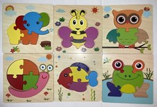 6 Pack Wooden Jigsaw Puzzles for Toddlers Baby Kids 1 2 3 Years Old Color Shape
