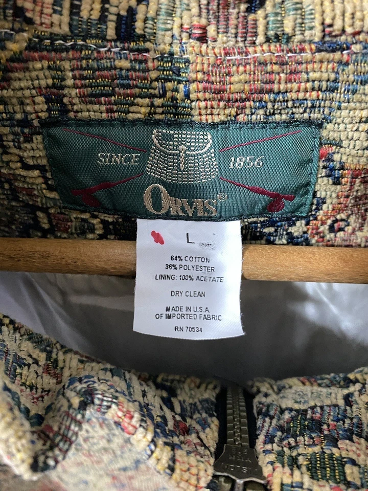 Colete ajustado feminino vintage Orvis grande paisley texturizado jacquard zíper completo - Imagem 3 de 4