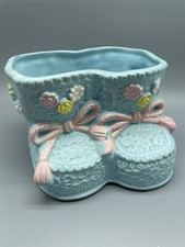 Vintage Ceramic Baby Shoe Bootie Planter Blue Marked Japan