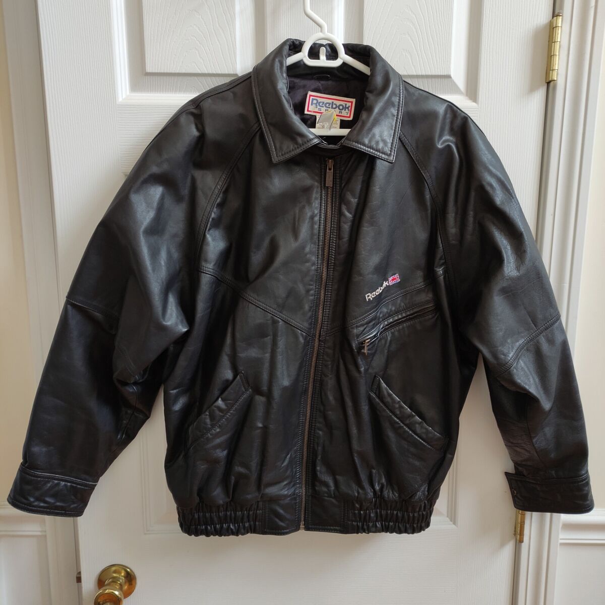 Vintage Reebok Genuine Leather Bomber Jacket Quilted lined Vintage Reebok Genuine Leather Bomber Jacket Quilted lined