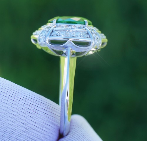 Tsavorite Ring Diamond Gold White 14k Natural Garnet Oval 4.30CTW GIA Certified - Picture 4 of 7